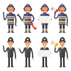 Set characters policeman and firefighter