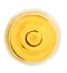 Glass of wine isolated on white top view