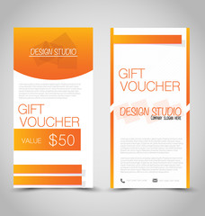 Gift card voucher. Business banner template. Orange color.