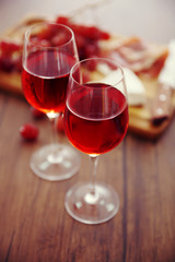 Two wineglasses on the table, close-up