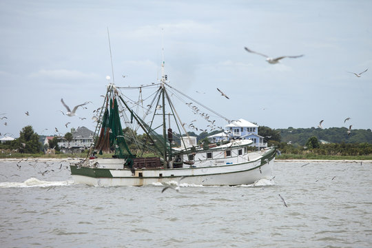 Commercial fishing vessel at work