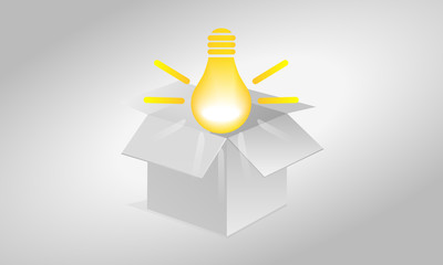 лого,коробка,идея,лампочка,свет,бизнес,прибыль,инновация,креативность,знак,открытая коробка,новшество,успех