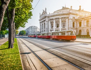 Zelfklevend Fotobehang Wiener Ringstrasse with Burgtheater and tram at sunrise, Vienna, Austria © JFL Photography