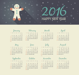 Calendar 2016 year with christmas Gingerbread man