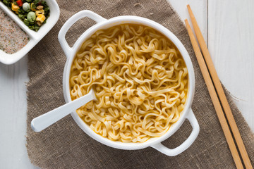 cooked Ramen in a bowl on a napkin