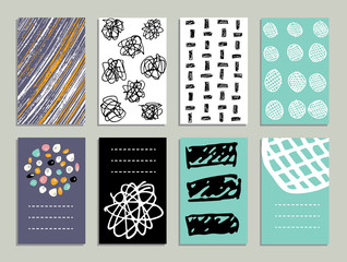 Set of 8 Creative Cards with handdrawn ink textures.