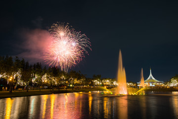 Fireworks in KING RAMA 9 with flower and fountain