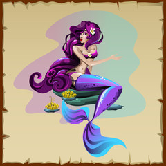 Mermaid in shades of purple, cartoon character