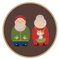 Elderly couple with a dog.