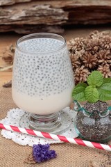 Chia seeds dry and milk of delicious.