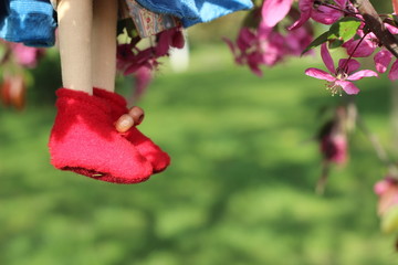 Red textile doll shoes
