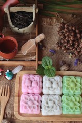 Mochi japanese dessert and hot tea delicious.