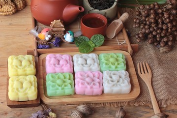 Mochi japanese dessert and hot tea delicious.