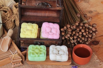 Mochi japanese dessert and hot tea delicious.