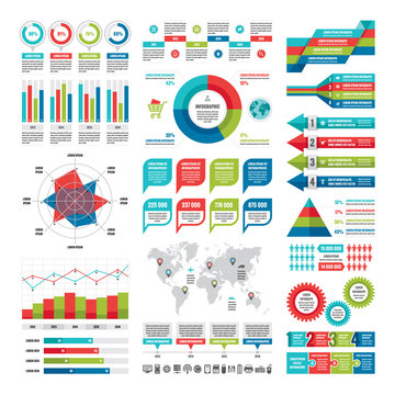 Business infographic concept - vector set of infographic elements in flat design style for presentation, booklet, website etc. Big set of Infographics. Infographics collection. Vector icons set.