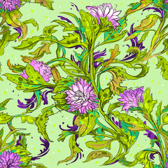 Seamless pattern with flowers and leaves 