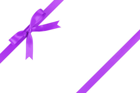 purple ribbon with bow for packaging with tails isolated on white