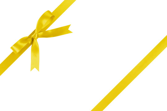yellow ribbon with bow for packaging with tails isolated on white