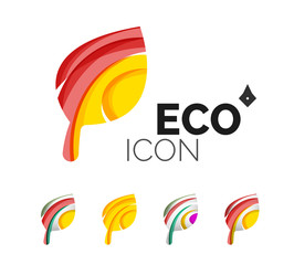 Set of abstract eco leaf icons, business logotype nature concepts, clean modern geometric design
