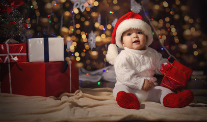 Little boy in Christmas Santa's hat