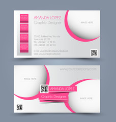 Business card design set template for company corporate style. Pink  color. Vector illustration.