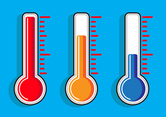 Thermometers icon set on colored background