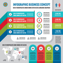 Business infographic concept layout in flat design style for presentation, booklet, website and other design projects. Vector infographic template. Set of infographics elements.