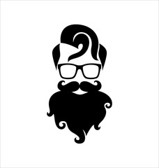Hipster Black on White Background, Curl Hairstyle