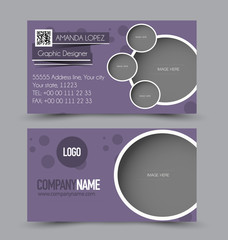 Business card design set template for company corporate style. Purple color. Vector illustration.