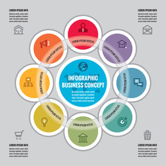 Infographic business concept - creative vector layout with icons. Circles and cycle. Design infographics elements.