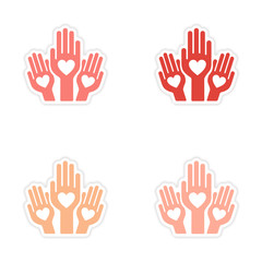 Fototapeta premium assembly realistic sticker design on paper hands heart