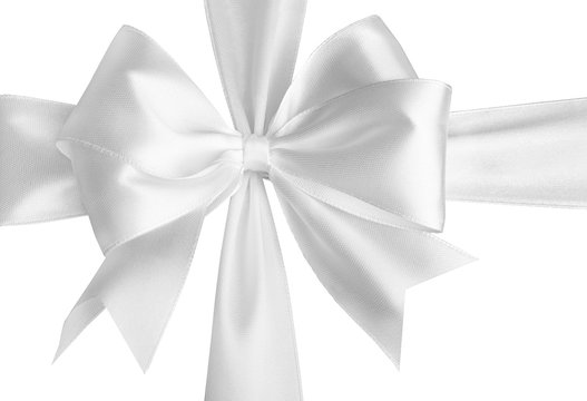 White satin bow on white background.