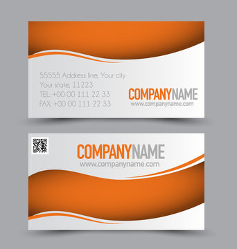 Business card design set template for company corporate style. Orange color. Vector illustration.
