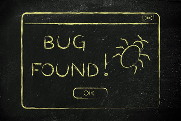flat illustraion of a funny pop-up about a bug found