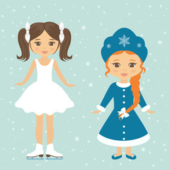 girl figure skating and snow maiden