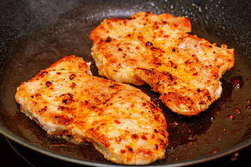 Frying pork