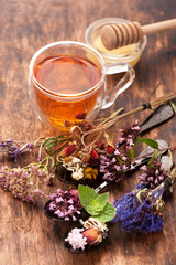Herbal tea with honey and medicinal herbs