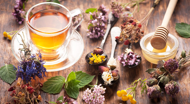 Fototapeta Herbal tea with honey