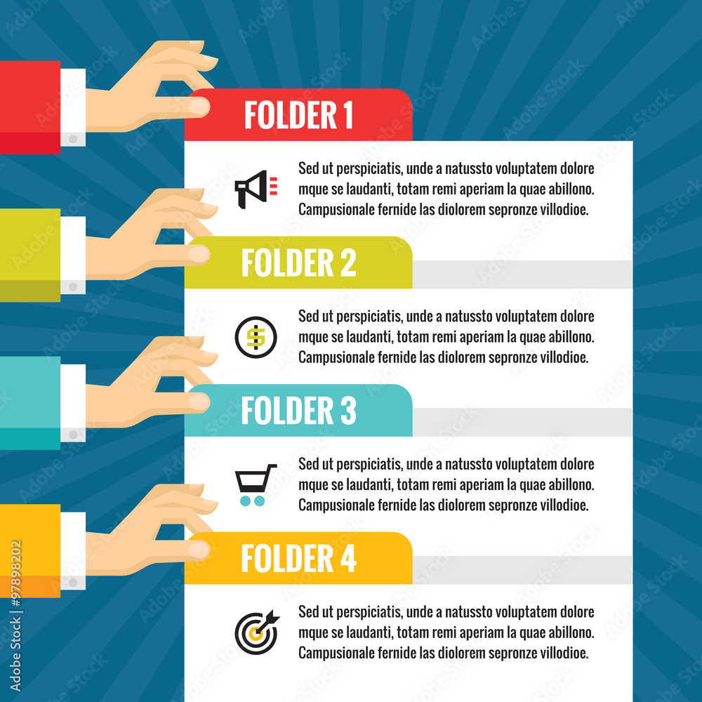 Poster human hands with numbered blocks - infographic business concept - vector concept illustration in fla