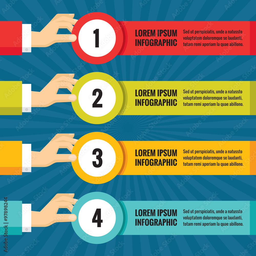 Poster human hands with numbered blocks - infographic business concept - vector concept illustration in fla