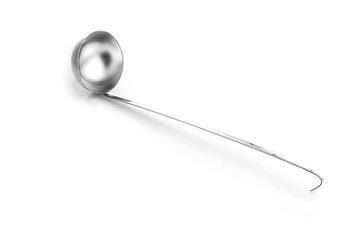 Metallic soup ladle on white background