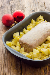 Meatloaf with potatoes to cook