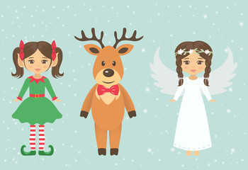 christmas angel and girl elf and deer