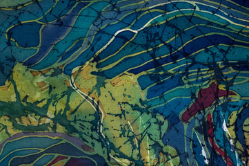 Rice terraces, fragment, hot batik, handmade art, silk, background texture