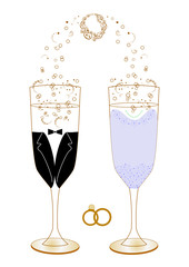 Festive wedding glasses with decor vector illustration