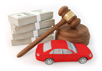 dollars stack and auction with car