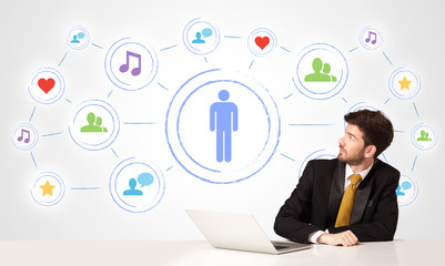 Business man with social media connection background