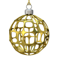 Gold perforated Christmas ball. 3D render illustration isolated on white background