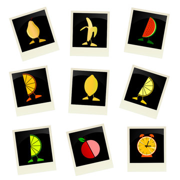 fruit on photo frame color vector