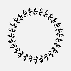 Laurel wreath cicle tattoo. Black stylized ornament, sign of leaves. Victory, peace, glory symbol. Vector